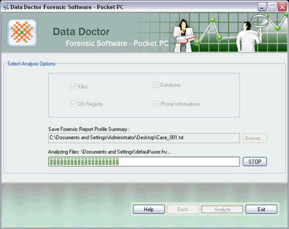 Screenshot of Data Doctor Pocket PC Forensic