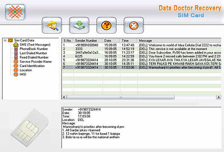 Doktor dhënave Sim Card Rimëkëmbjes