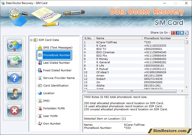 Select PhoneBook Number Data  Recovery Sim Card