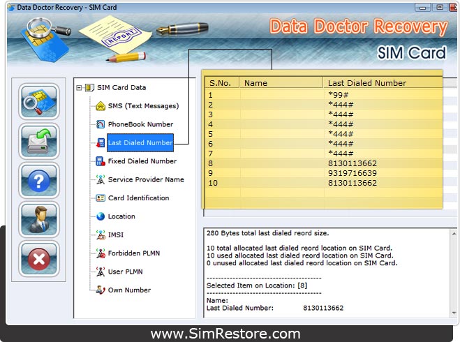 Last Dialed Number Recover Sim restore Last Dialed Number