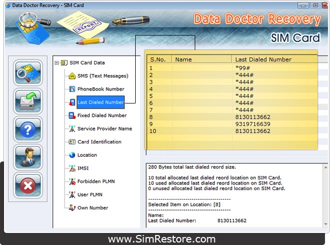 Sim restore Last Dialed Number