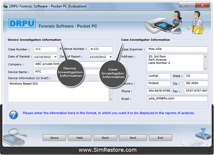 Device and Case Investigation Information Device and Case Investigation Information