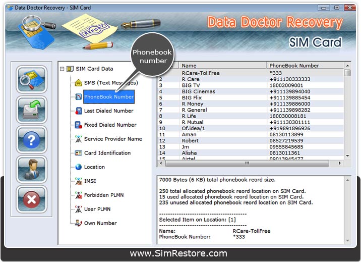Select PhoneBook Number Data  Recovery Sim Card